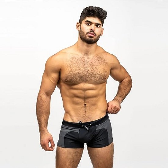 Men's Swim Boxer Trunks Sexy Swimwear Square Cut Board Shorts